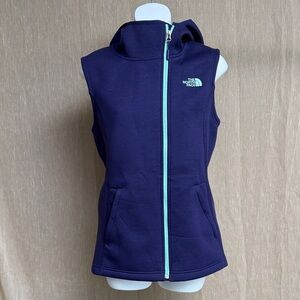 The North Face Women's Navy Hooded Fleece Vest with Aqua Zipper